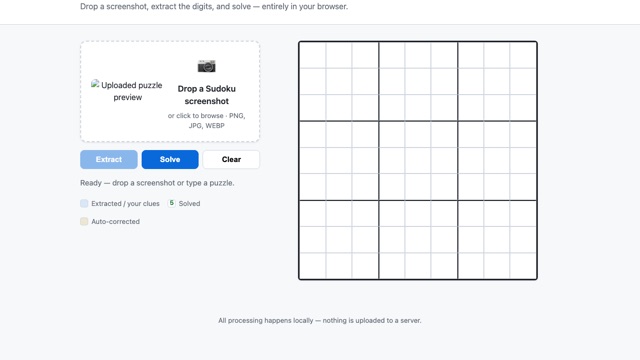 Sudoku Solver web app — screenshot-to-solution board